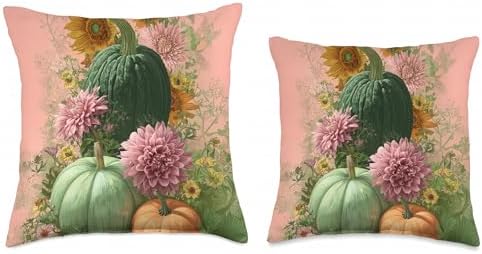 Vintage Autumn Flower Fall Pumpkin Thanksgiving Happy Fall Throw Pillow - Image 3