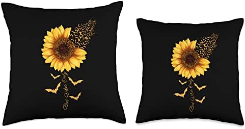 Bat Vibes Only Sunflower Halloween Thanksgiving Throw Pillow - Image 3