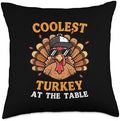 Coolest Turkey At Table Thanksgiving Fall Men Boys Kid Youth Throw Pillow by Unknown
