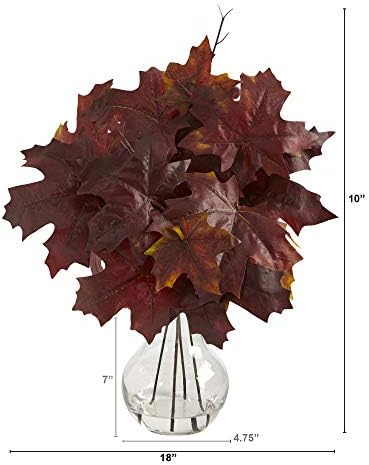 Nearly Natural 18in. Autumn Maple Leaf Artificial Plant in Glass Planter