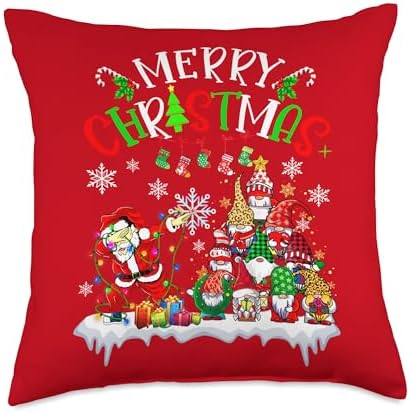 Family Happy Hallothanksmas Thanksgiving Christmas Merry Christmas Dabbing Santa Pine Tree Gnomes Xmas Lights Throw Pillow, 18x18, Multicolor by Unknown