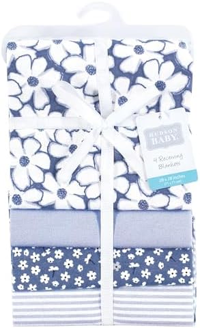 Hudson Baby Unisex Baby Cotton Flannel Receiving Blankets 4-Pack, Blue Cosmos, One Size - Image 2