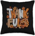 Thankful Turkey Thanksgiving Fall Autumn Line Art Throw Pillow by Unknown