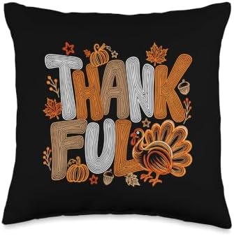 Thankful Turkey Thanksgiving Fall Autumn Line Art Throw Pillow by Unknown