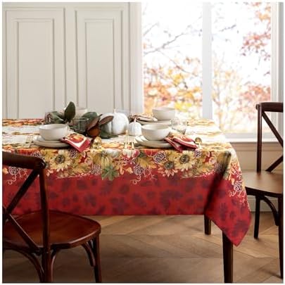 Elrene Home Fashions Swaying Leaves Bordered Fall, Seasonal and Holiday Tablecloth, 60" x 120" Oblong/Rectangle, Multi - Image 2