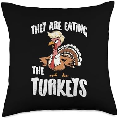 Thanksgiving They are Eating The Turkeys Funny Men Women Throw Pillow by Unknown