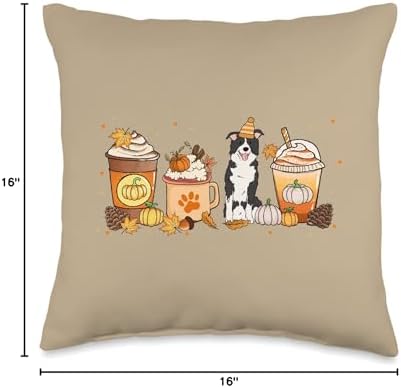 Border Collie Coffee Pumpkin Spice Dog Fall Thanksgiving Throw Pillow - Image 4
