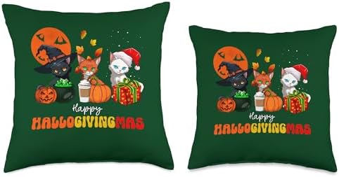 Three Holidays HalloGivingMas Men, Women, Kids HalloGivingMas Halloween, Thanksgiving, Christmas Cat Throw Pillow, 18x18, Multicolor - Image 3