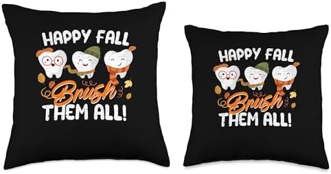 Fall Leaves Shirt Autumn Foliage Pumpkin Decor Happy Fall Brush Them All Dental Dentist Squad Thanksgiving Throw Pillow, 18x18, Multicolor - Image 3