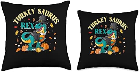 Turkey Saurus Rex Dinosaur Thanksgiving Dino Throw Pillow - Image 3