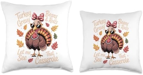 Funny Thanksgiving Turkey Gravy Beans Rolls Casserole Throw Pillow - Image 3