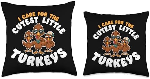 I Care For Cutest Little Turkeys Teacher Nurse Thanksgiving Throw Pillow - Image 3