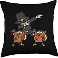 Pilgrim And Turkey Dab Thanksgiving Dance Boys Girls Kids Throw Pillow by Unknown