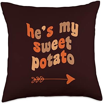 My Sweet Potato I Yam Matching Couples Thxgiving He's My Sweet Potato I Yam Matching Thanksgiving Couples Throw Pillow, 18x18, Multicolor by Unknown