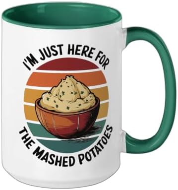 I'm Just Here For The Mashed Potatoes Ceramic Mug, Dark Green/White, 15oz - Image 2
