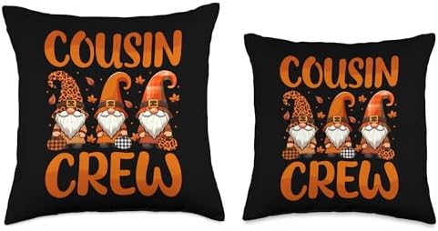 Cousin Crew Thanksgiving Three Gnomies Fall Leaves Pumpkins Throw Pillow - Image 3