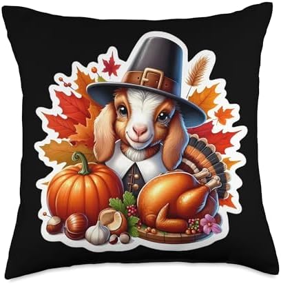 Thanksgiving Baby Goat Fall Autumn Cottagecore Farmer Farm Throw Pillow by Unknown
