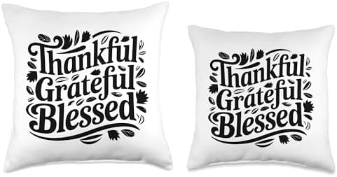 Thankful Grateful Blessed, Friendsgiving Thanksgiving Throw Pillow - Image 3