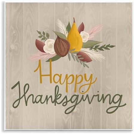 Happy Thanksgiving Rustic, 12 x 12 Inch Mounted Print on Wall Plaque by StupellIndustries