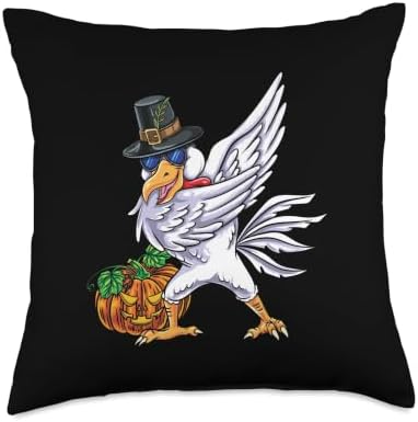 Dabbing Pilgrim Chicken Boys Thanksgiving Throw Pillow by Unknown