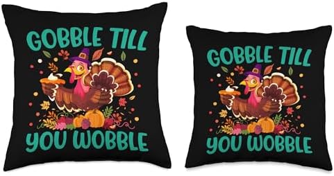 Gobble Till You Wobble Funny Turkey Fall Thanksgiving Graphi Throw Pillow - Image 3