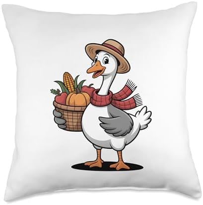 Thanksgiving Just a Thankful Goose Fall Harvest Farm Picnic Throw Pillow by Unknown
