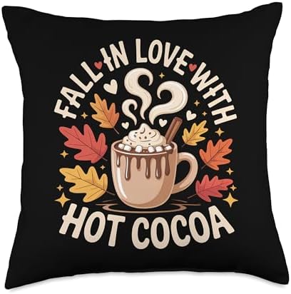 Fall in Love with Hot Cocoa Thanksgiving Autumn Pumpkin Pie Throw Pillow by Unknown
