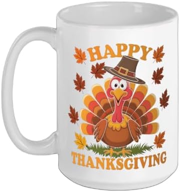 Happy Thanksgiving Funny Turkey Family Dinner Thanksgiving Ceramic Mug, White, 15oz by Unknown