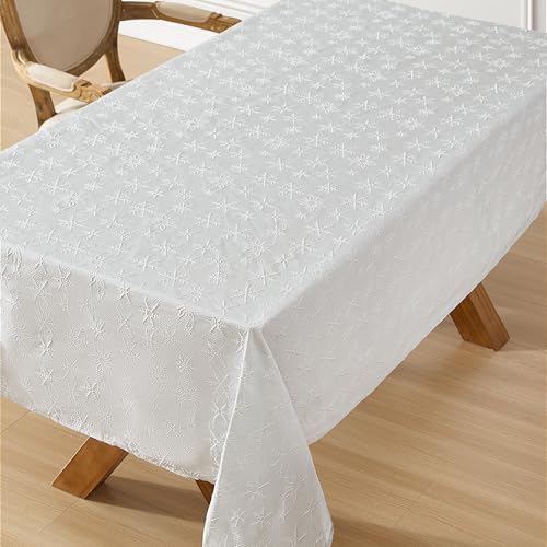 Laura Ashley Raised Embroidered Tablecloth, 60" x 84", Snowflake Silver - Image 4