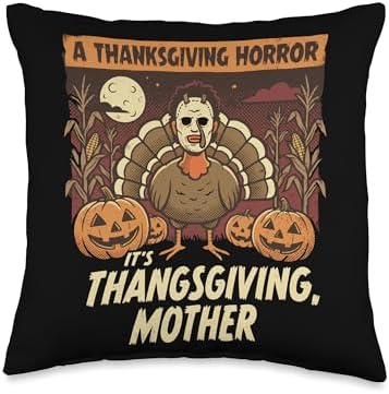 Horror Thanksgiving Turkey with Creepy Pumpkins Throw Pillow by Unknown