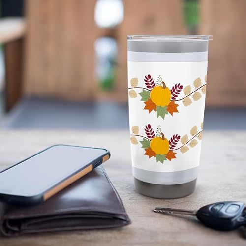 Fall Pumpkin Leaves Autumn Thanksgiving Home Office Travel Stainless Steel Insulated Tumbler - Image 7