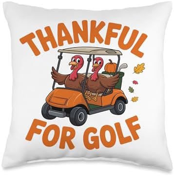 Thankful for Golf Turkey Playing Golf Thanksgiving Throw Pillow by Unknown