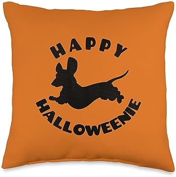 Happy Halloweenie - Funny Dachshund Dog Halloween Pun Throw Pillow