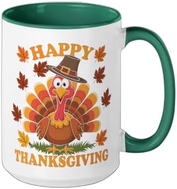 Happy Thanksgiving Funny Turkey Family Dinner Thanksgiving Ceramic Mug, Dark Green/White, 15oz - Image 2