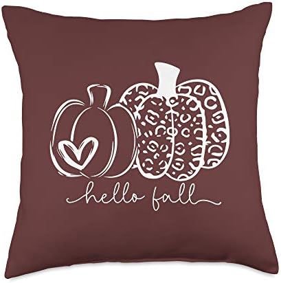 Hello Fall Leopard Pattern Pumpkin Thanksgiving Vibe Throw Pillow by Unknown