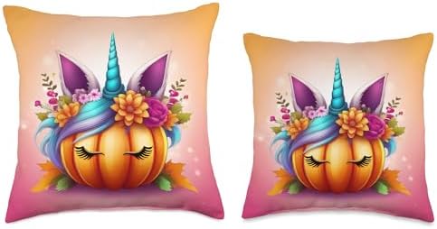 Unicorn Pumpkin Halloween, Thanksgiving, Autumn Women Girls Throw Pillow - Image 3