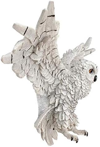 Design Toscano Mystical Snowy Owl Bird Indoor/Outdoor Wall Frieze Sculpture, Medium, 19 inches wide, 11 inches tall, Cast Stone Resin, White Finish