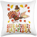 Funny Thanksgiving Costume 2023 Groovy Save A Turkey Eat A Pizza Funny Thanksgiving Costume Throw Pillow, 18x18, Multicolor by Unknown