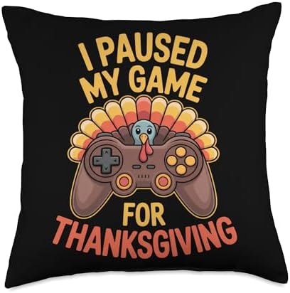 I Paused My Game for Thanksgiving Gamer Turkey Fall Fun Throw Pillow by Unknown