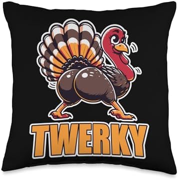 Funny Twerkey Shirt Turkey Pilgrim Thanksgiving Twerking Throw Pillow by Unknown