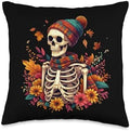 Fall Skeleton Autumn Leaves Skelly Halloween Thanksgiving Throw Pillow by Unknown