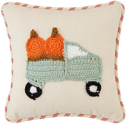 Mud Pie Thanksgiving Crochet Pillow, Truck, 8" x 8" by MudPie