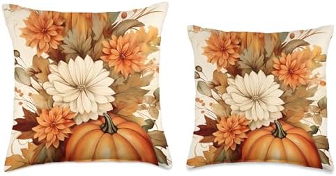 thanksgiving Vintage Autumn Flower Pumpkin Girl Women Fall Themed Throw Pillow, 16x16, Multicolor - Image 3