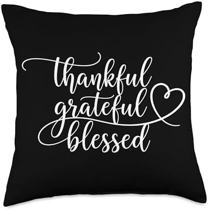 Thankful Grateful Blessed Cozy Fall Season Thanksgiving Throw Pillow by Unknown