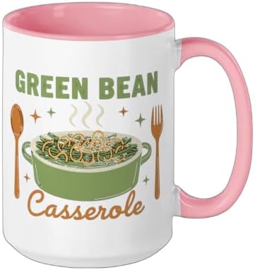 Green Bean Casserole Retro Thanksgiving Dinner Humor Ceramic Mug, Pink/White, 15oz - Image 2