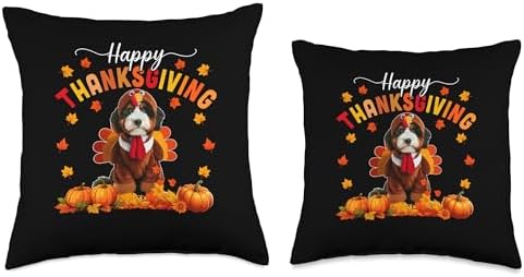 Happy Thanksgiving Bernedoodle Cosplay Fall Turkey Owner Throw Pillow - Image 3