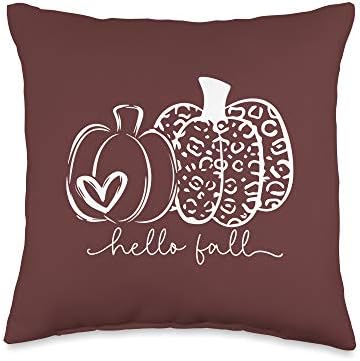 Hello Fall Leopard Pattern Pumpkin Thanksgiving Vibe Throw Pillow by Unknown