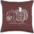 Hello Fall Leopard Pattern Pumpkin Thanksgiving Vibe Throw Pillow by Unknown