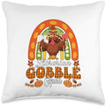 Librarian Gobble Squad Thanksgiving Turkey Fall Rainbow Throw Pillow by Unknown