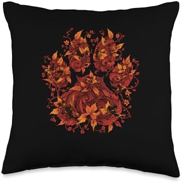 Cute Fall Dog Paw Print Pets Autumn Leaf Puppy Thanksgiving Throw Pillow by Unknown